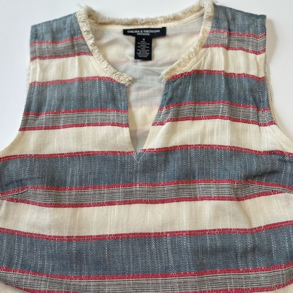 Chelsea & Theodore Stripped Sleeveless Fringe Cotton Mini Dress 4 - Picture 3 of 10